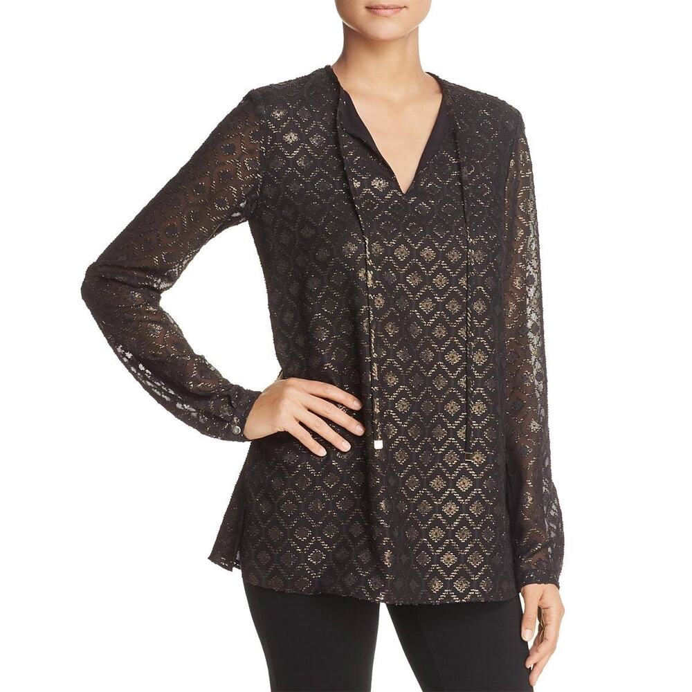 Lafayette 148 New York Eli Metallic Jacquard Blouse Size P